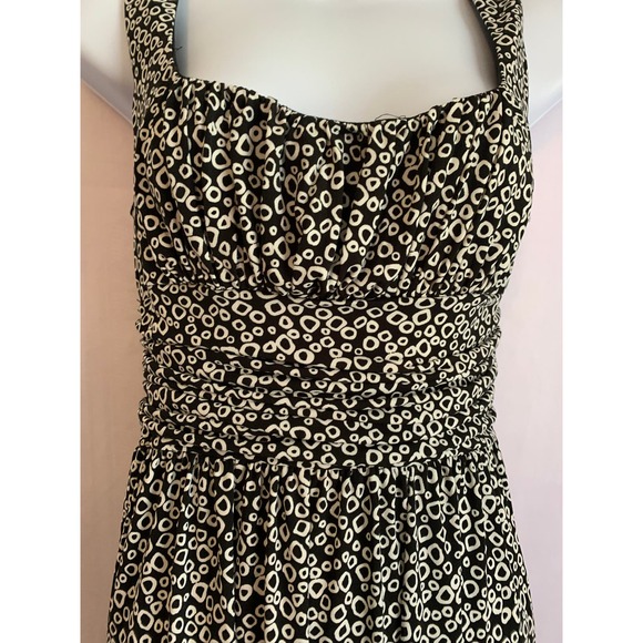 Maggy London Size 8 Halter Dress Gathered Black and White Knee length Polyester - Picture 2 of 4